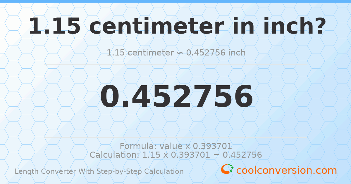 1.15 centimeters = 0.452756 inches