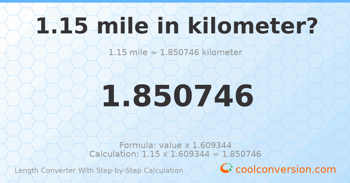 1.15 miles = 1.85075 kilometers