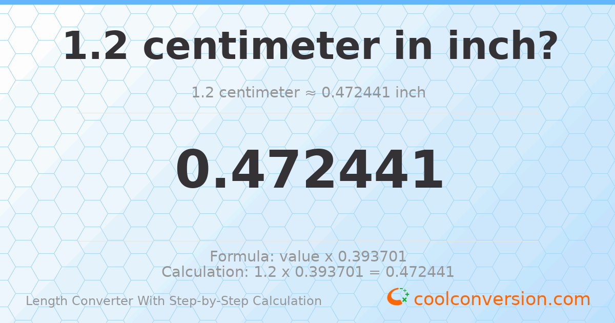 1.2 centimeters = 0.472441 inches