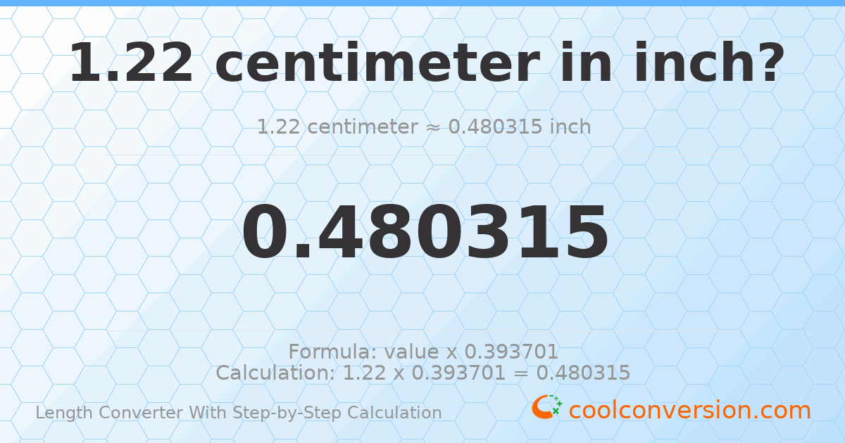 1.22 centimeters = 0.480315 inches