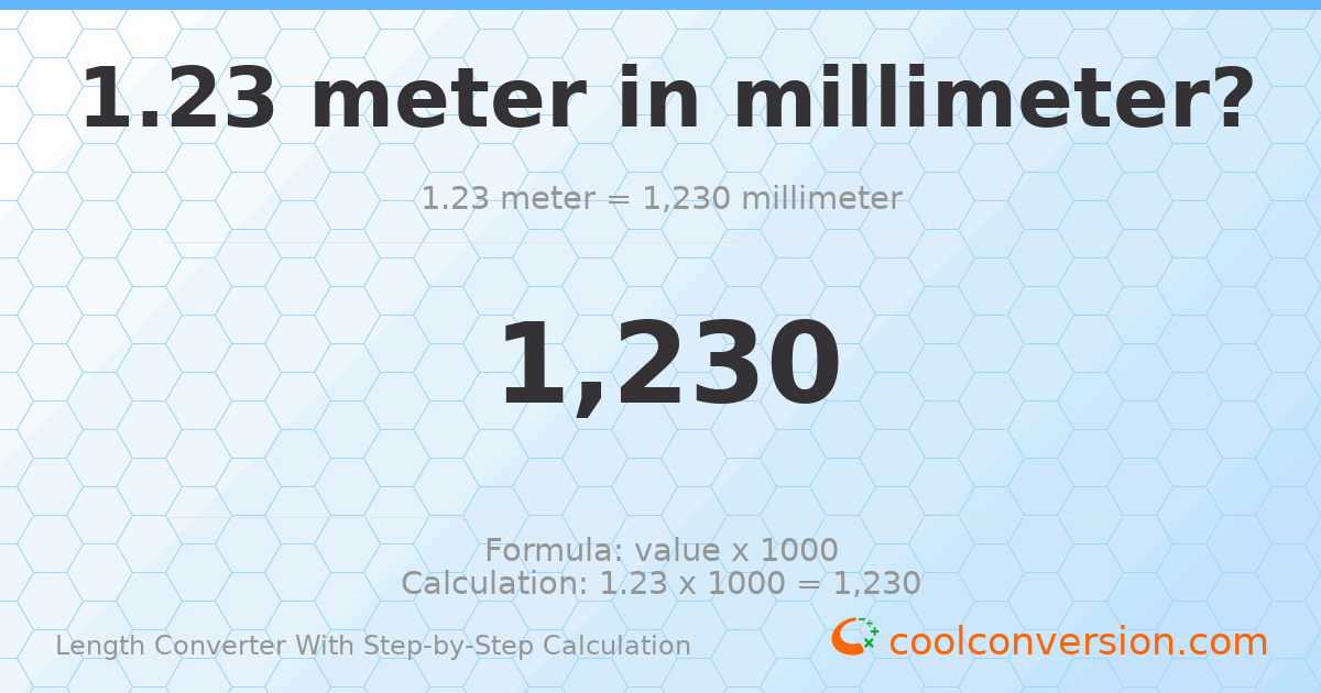 1.23 meters = 1230 millimeters
