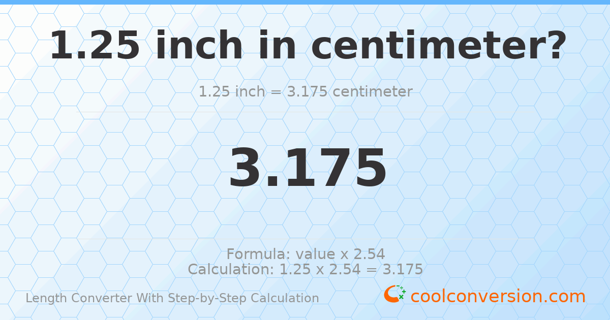 1.25 inches = 3.175 centimeters