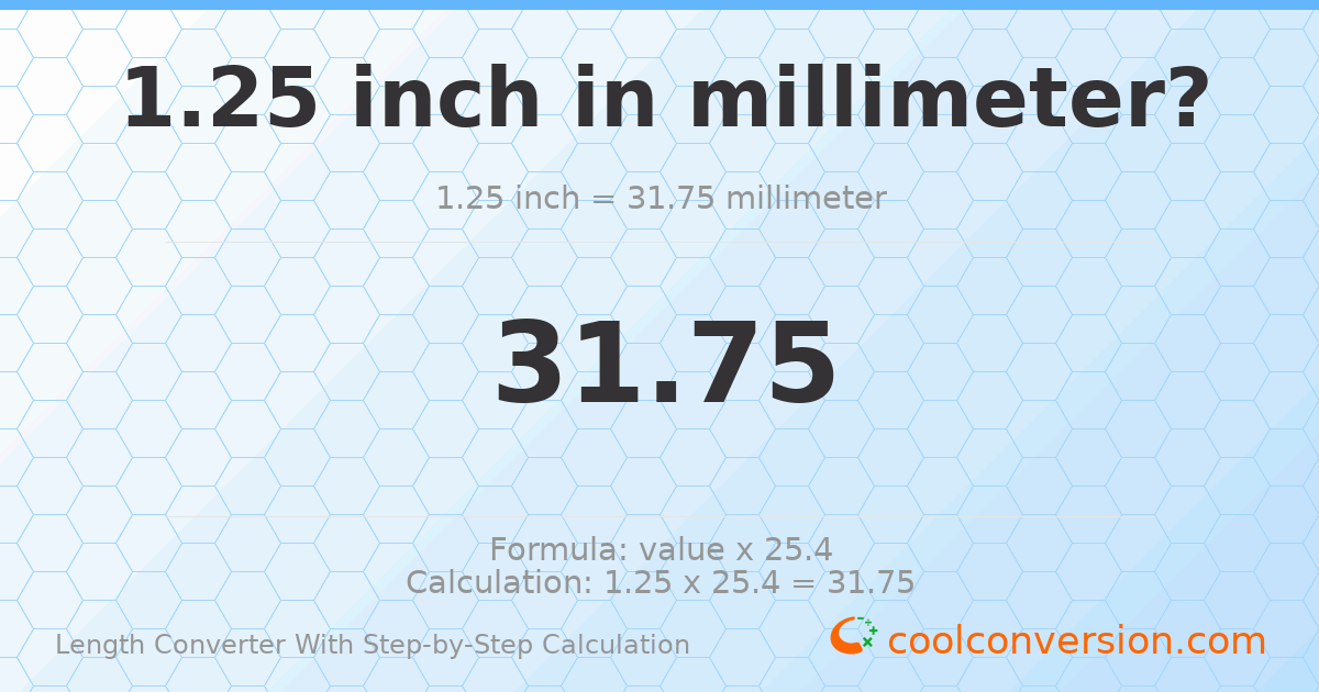 1.25 inches = 31.75 millimeters