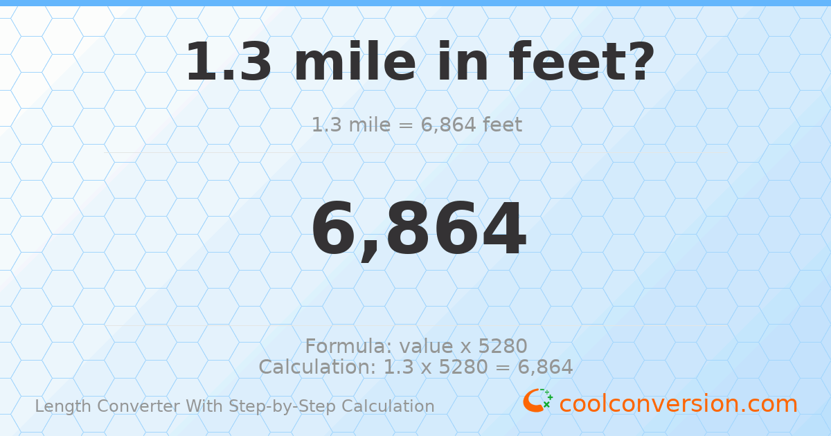 1.3 miles = 6864 feet