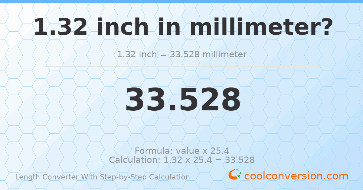 1.32 inches = 33.528 millimeters
