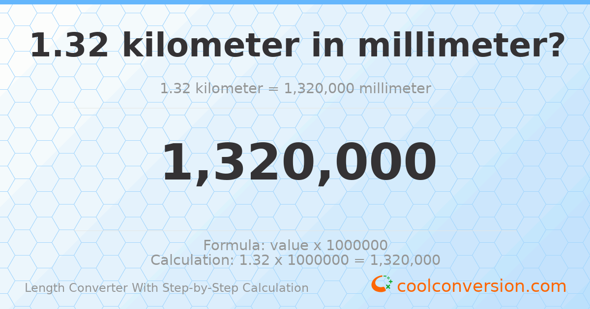 1.32 kilometers = 1320000 millimeters