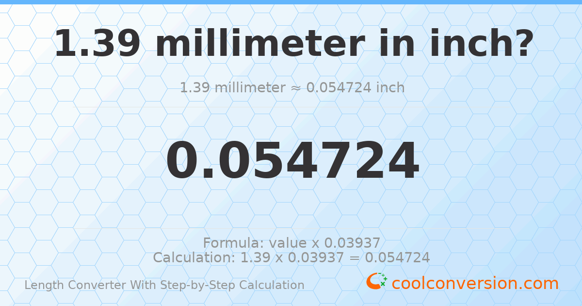 1.39 millimeters = 0.0547244 inches