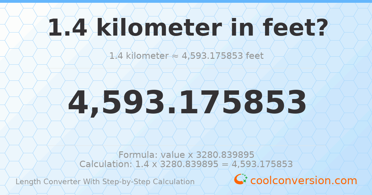 1.4 kilometers = 4593.18 feet
