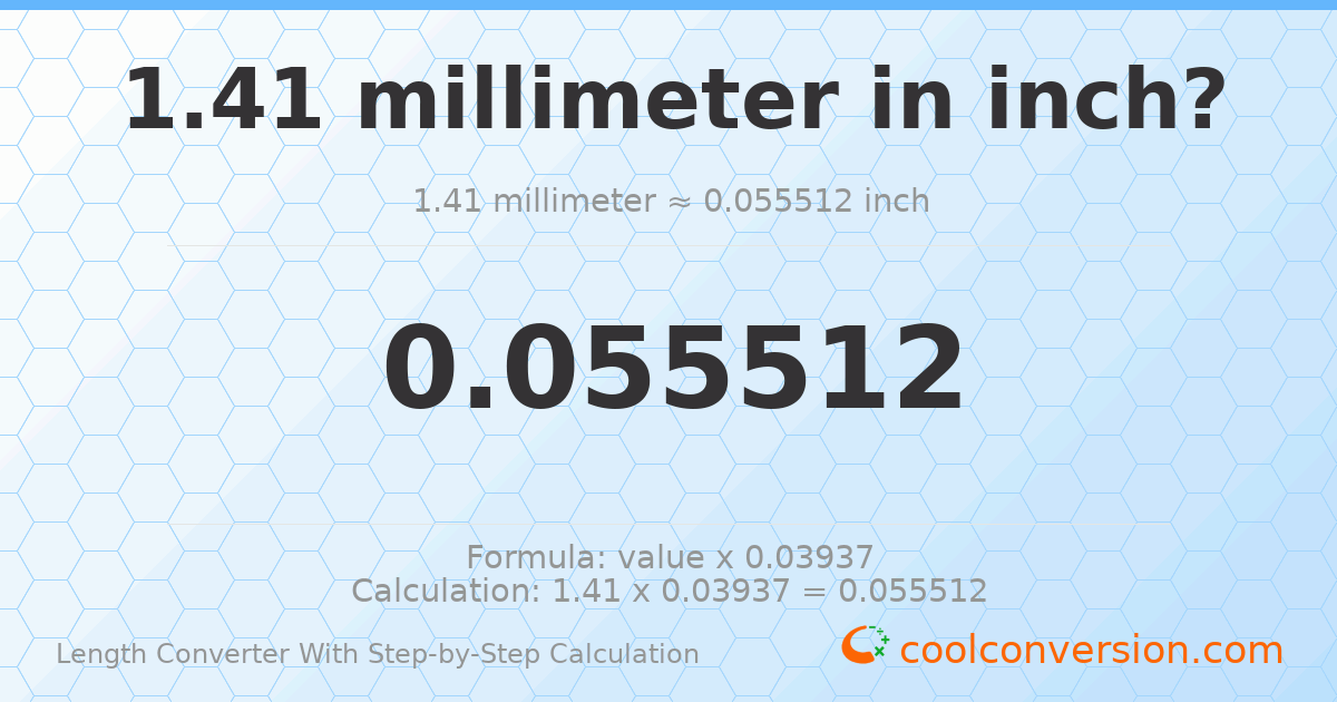 1.41 millimeters = 0.0555118 inches