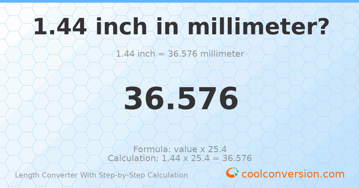 1.44 inches = 36.576 millimeters