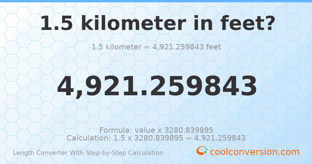 1.5 kilometers = 4921.26 feet