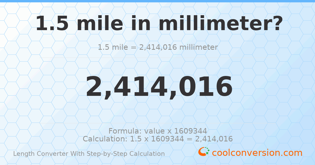 1.5 miles = 2414020 millimeters