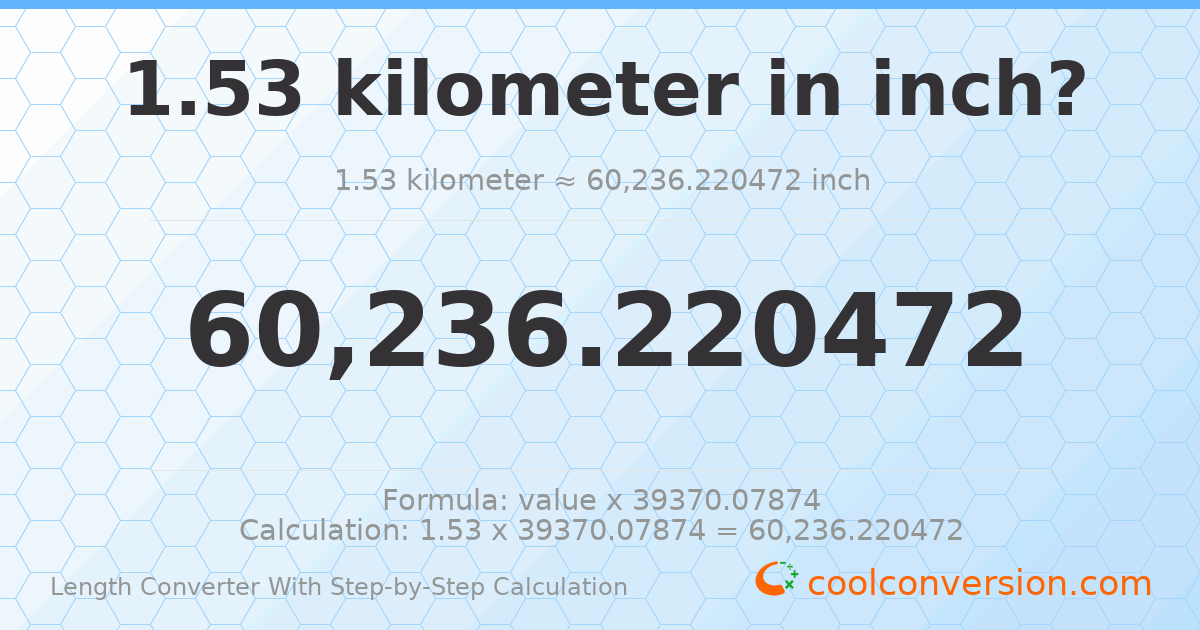 1.53 kilometers = 60236.2 inches