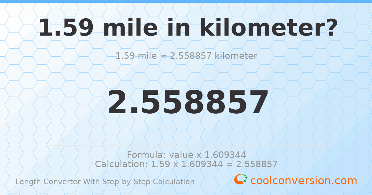 1.59 miles = 2.55886 kilometers