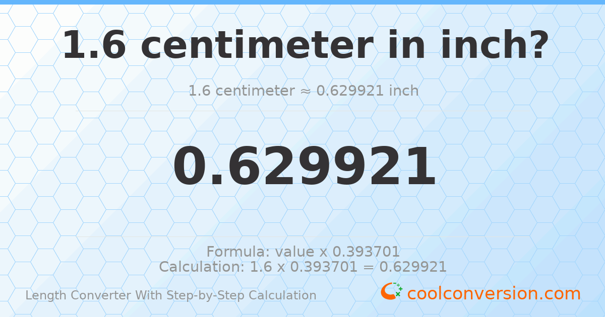 1.6 centimeters = 0.629921 inches