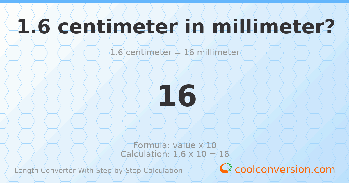 1.6 centimeters = 16 millimeters