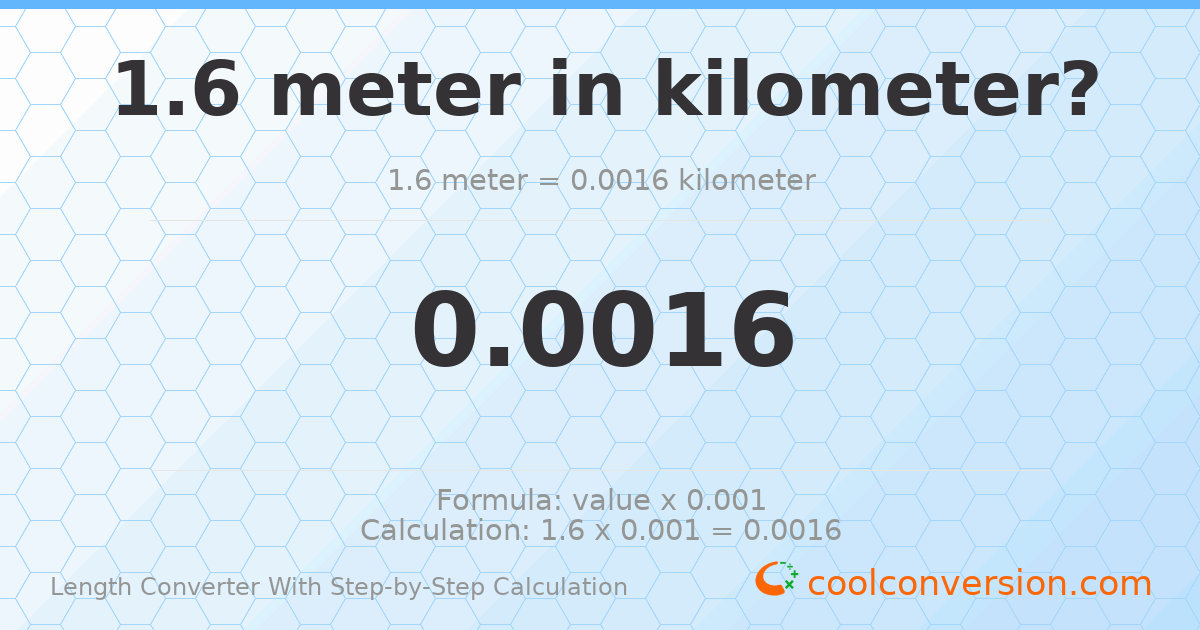 1.6 meters = 0.0016 kilometers