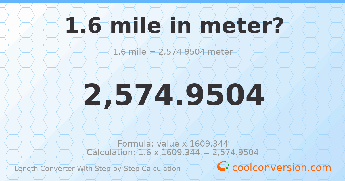 1.6 miles = 2574.95 meters