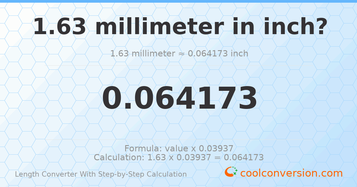 1.63 millimeters = 0.0641732 inches