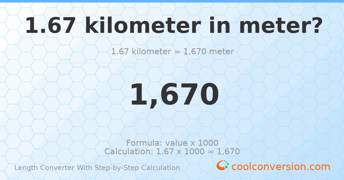 1.67 kilometers = 1670 meters