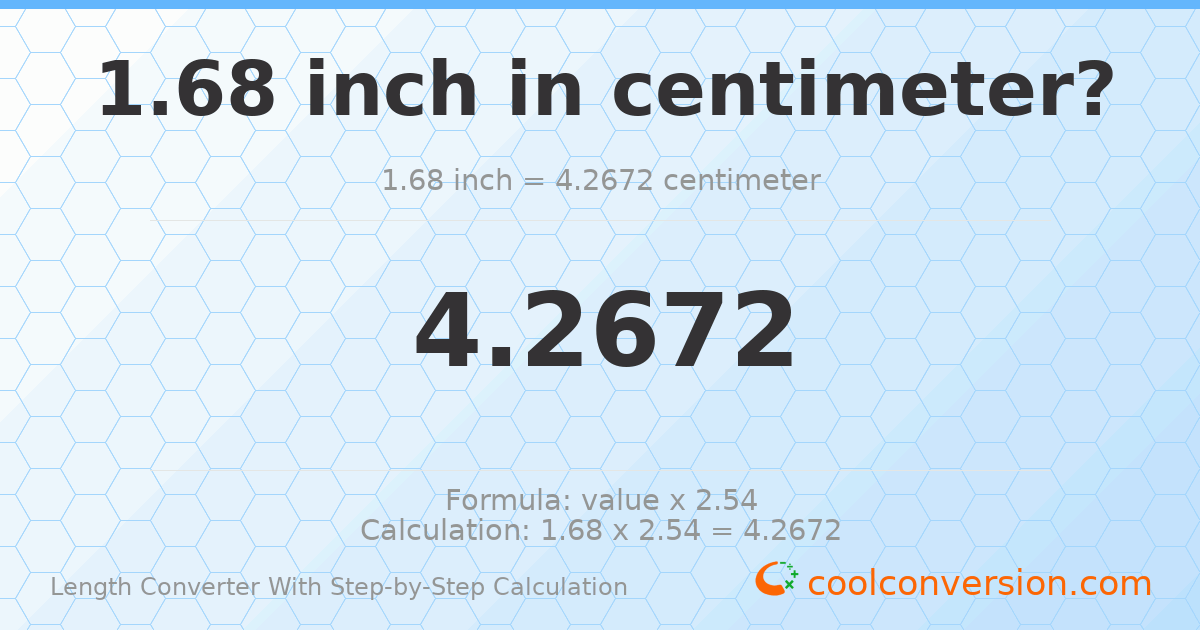 1.68 inches = 4.2672 centimeters