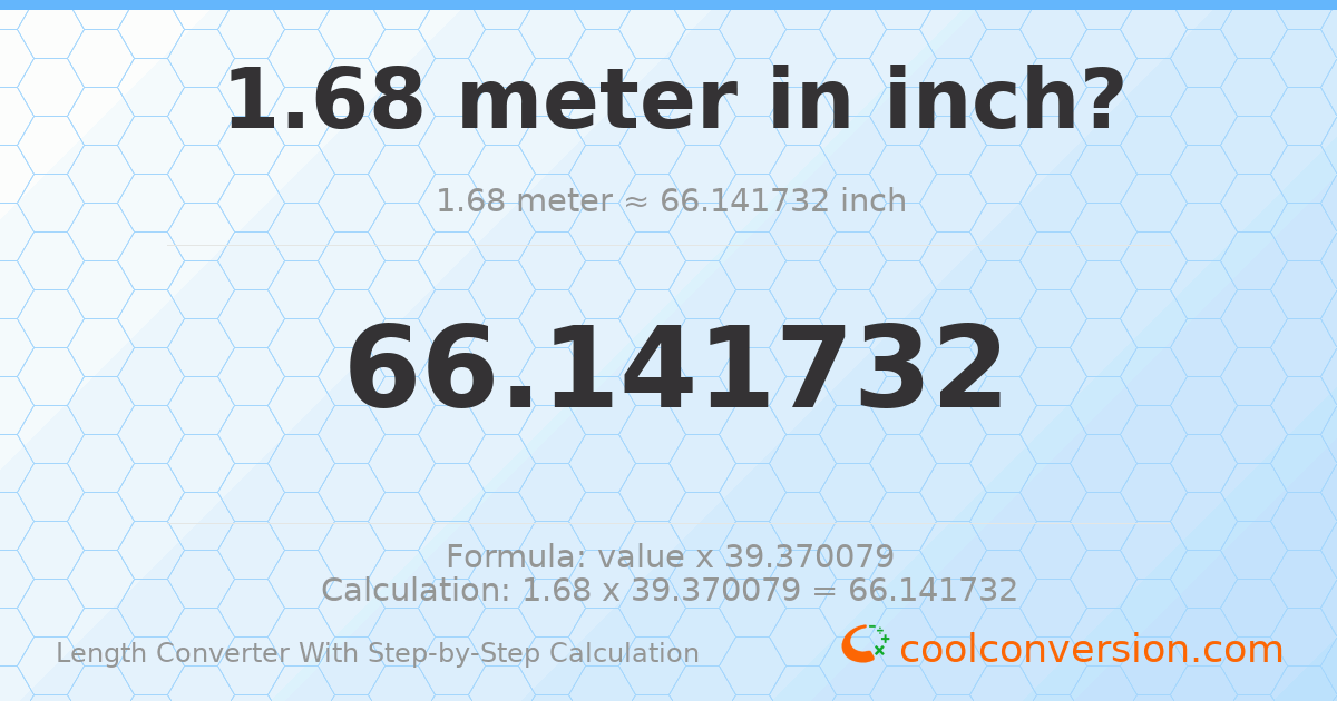 1.68 meters = 66.1417 inches