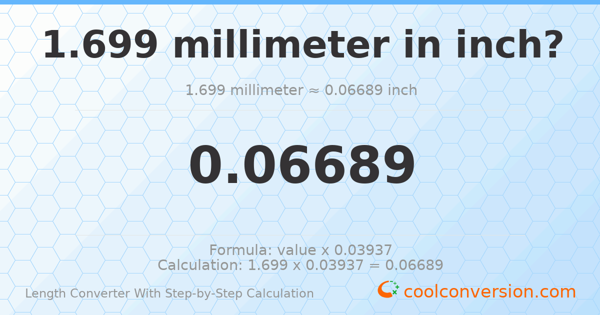 1.699 millimeters = 0.0668898 inches