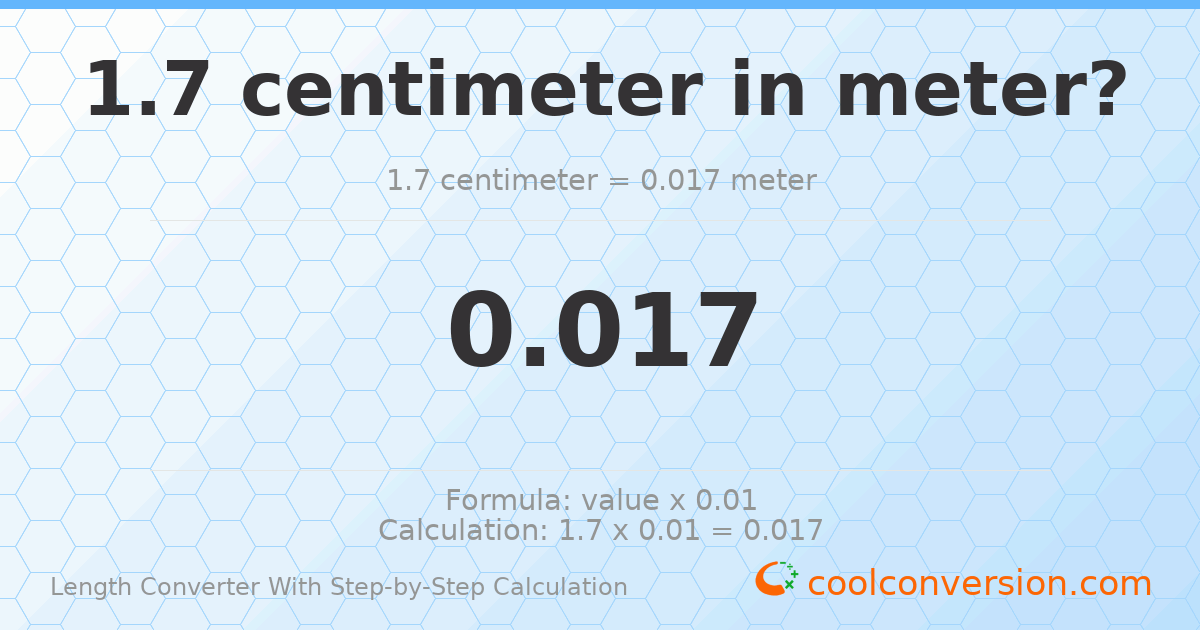 1.7 centimeters = 0.017 meters