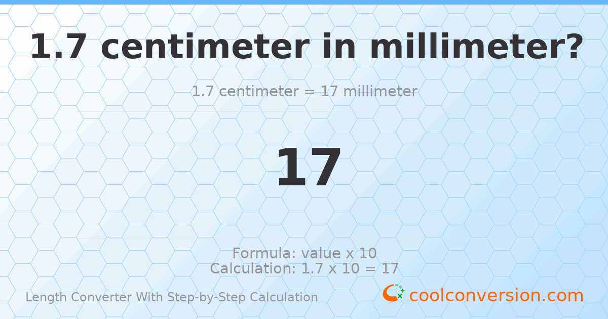 1.7 centimeters = 17 millimeters