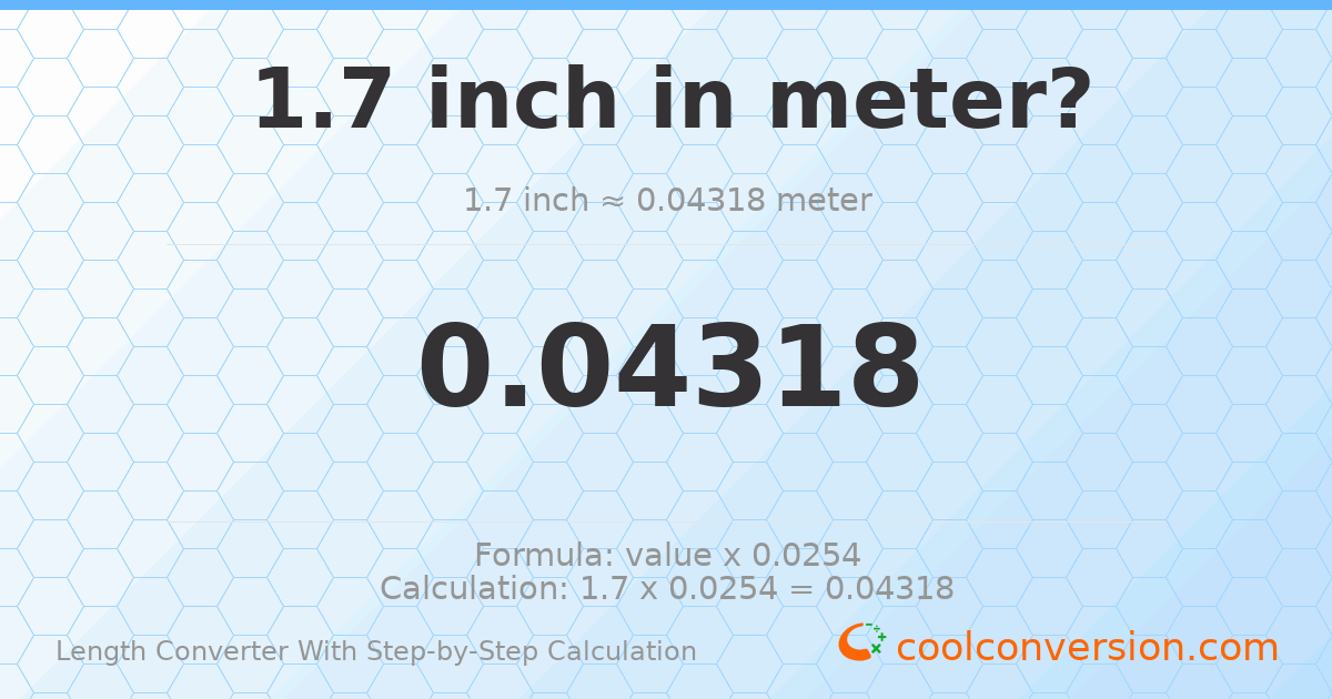 1.7 inches = 0.04318 meters