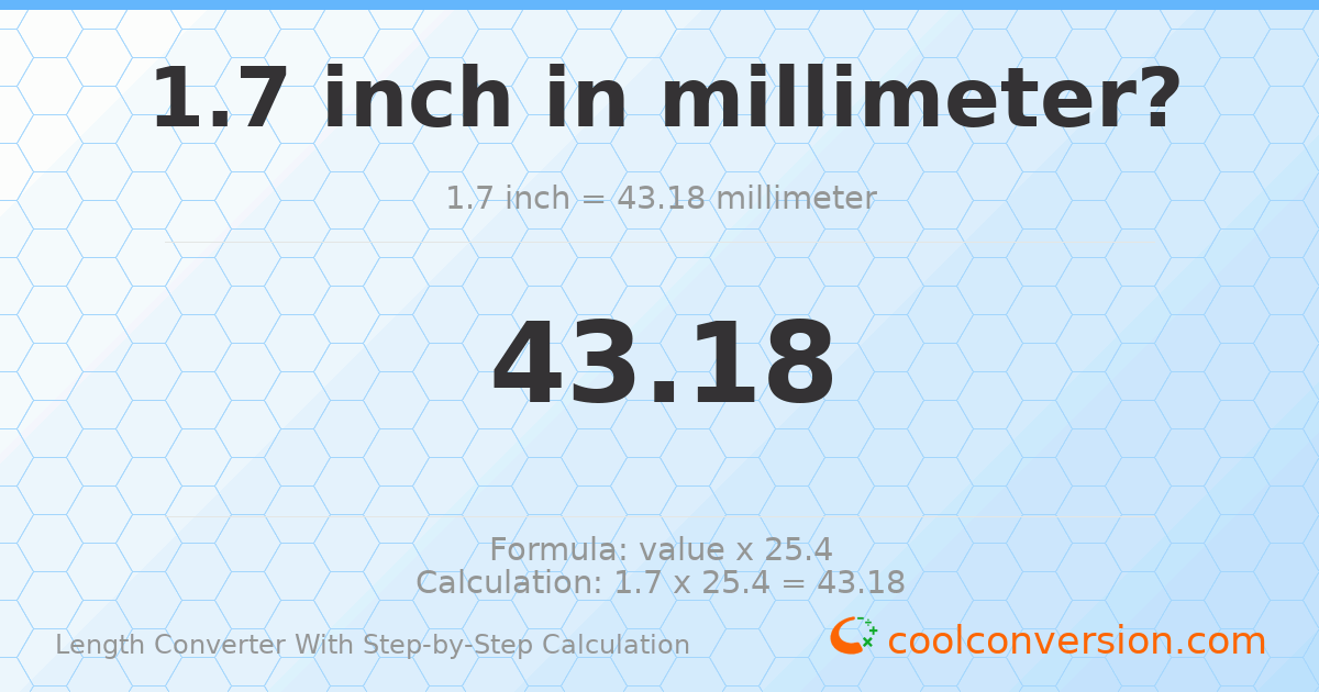 1.7 inches = 43.18 millimeters