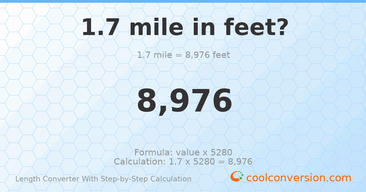 1.7 miles = 8976 feet