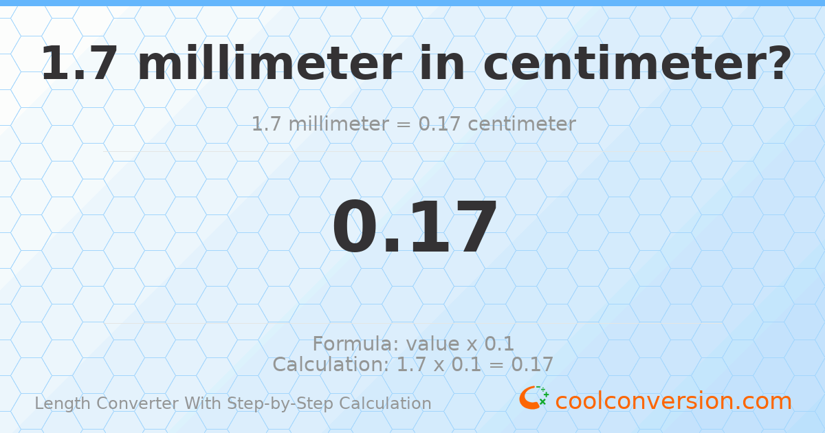 1.7 millimeters = 0.17 centimeters