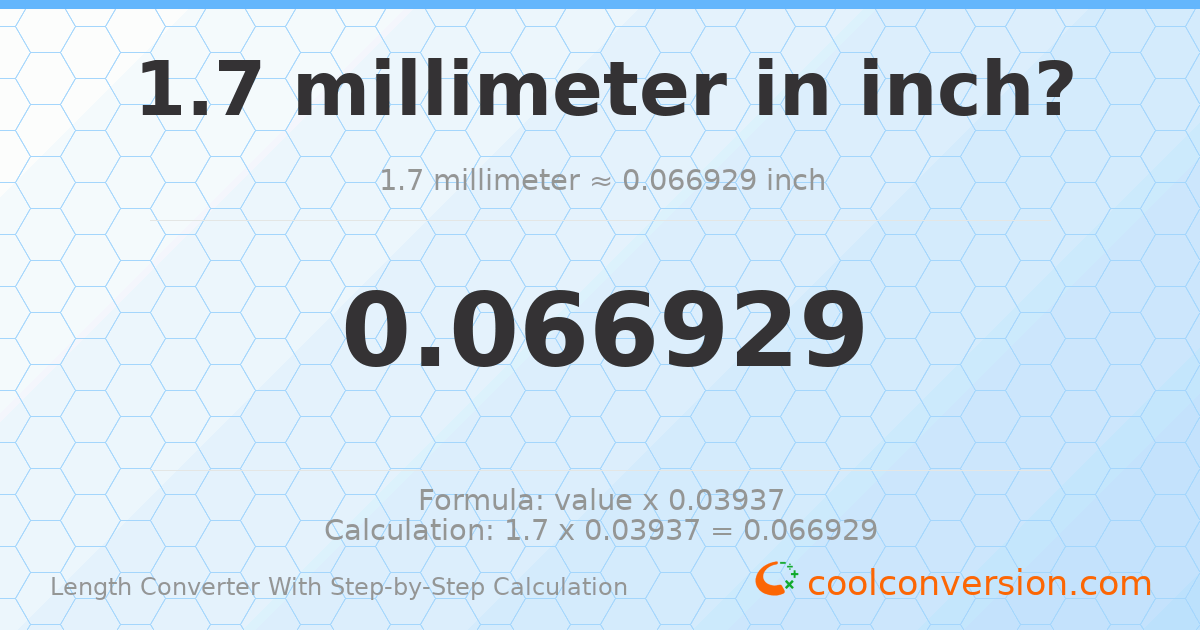 1.7 millimeters = 0.0669291 inches