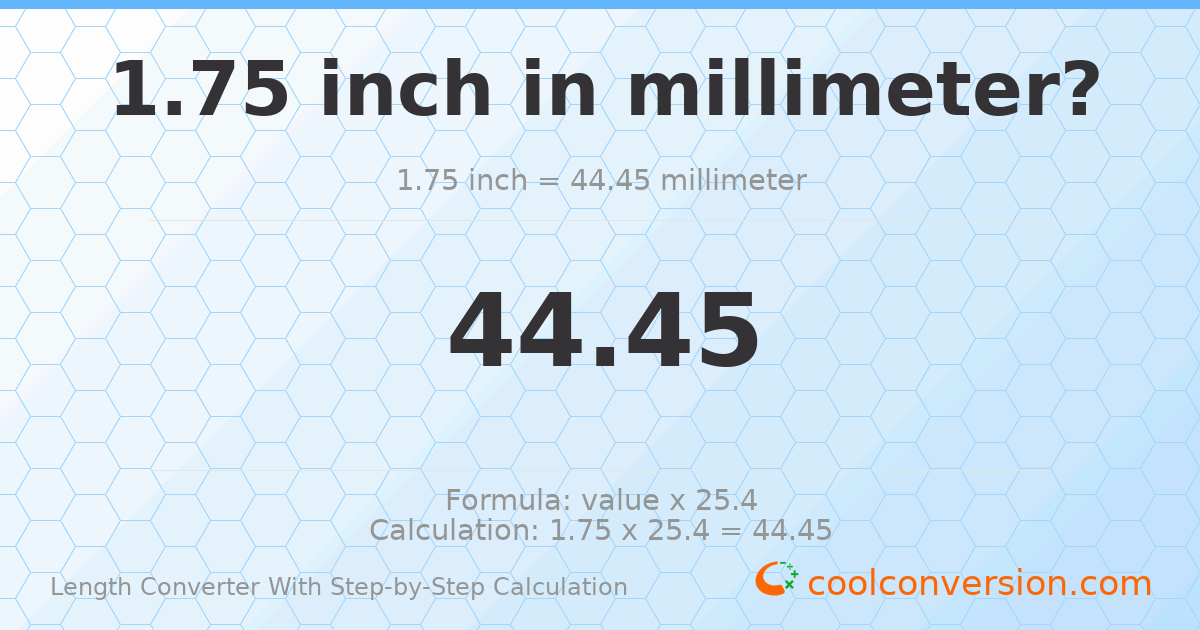 1.75 inches = 44.45 millimeters