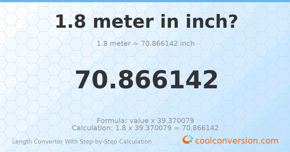 1.8 meters = 70.8661 inches