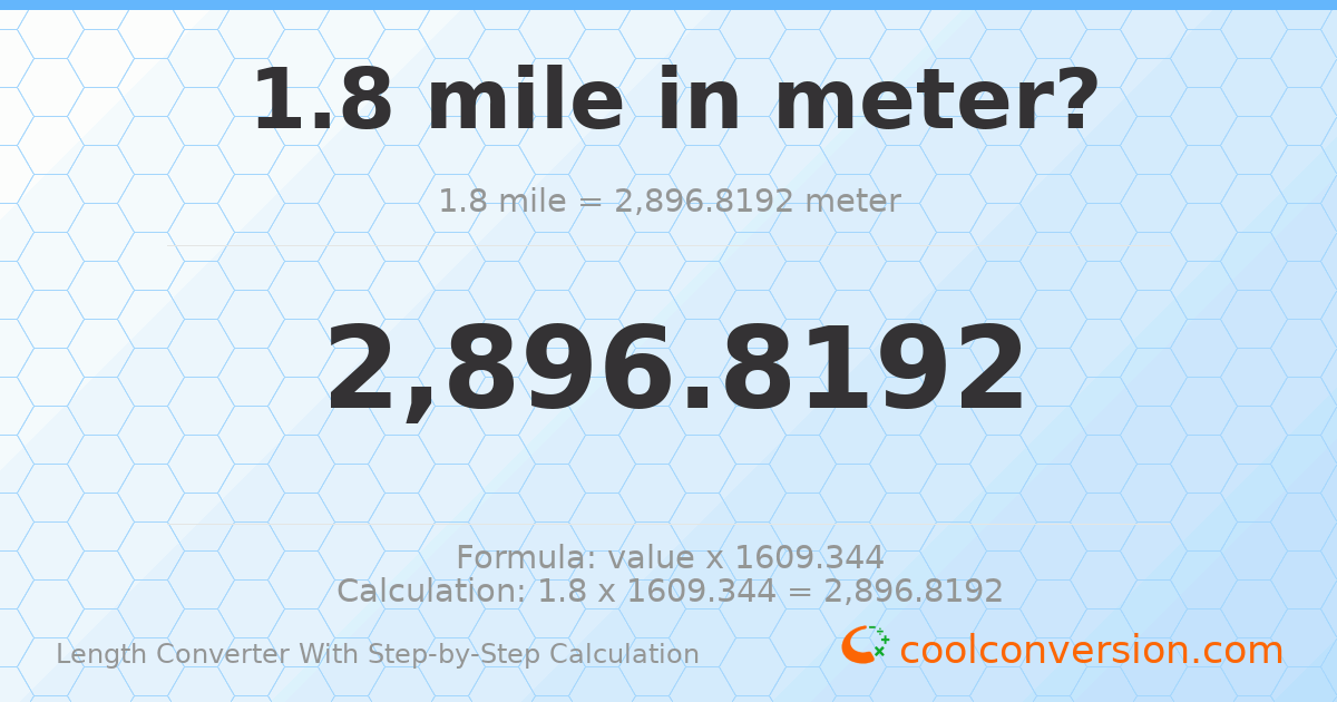 1.8 miles = 2896.82 meters