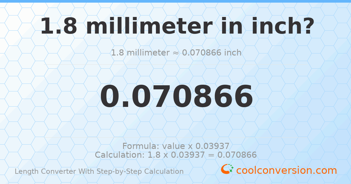 1.8 millimeters = 0.0708661 inches