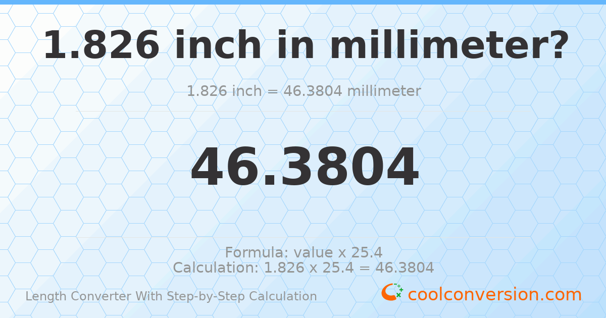 1.826 inches = 46.3804 millimeters