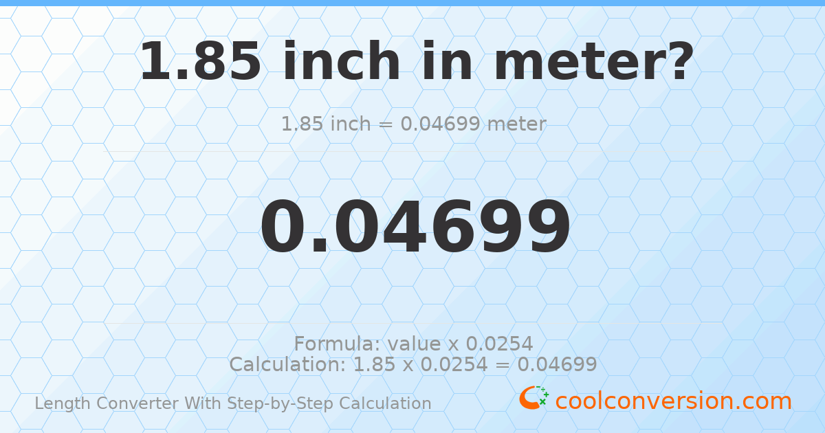 1.85 inches = 0.04699 meters