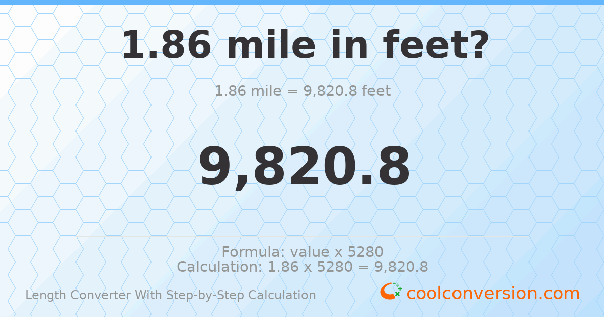 1.86 miles = 9820.8 feet