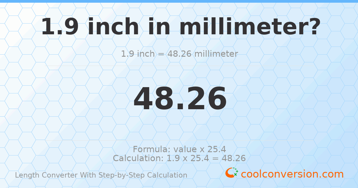 1.9 inches = 48.26 millimeters