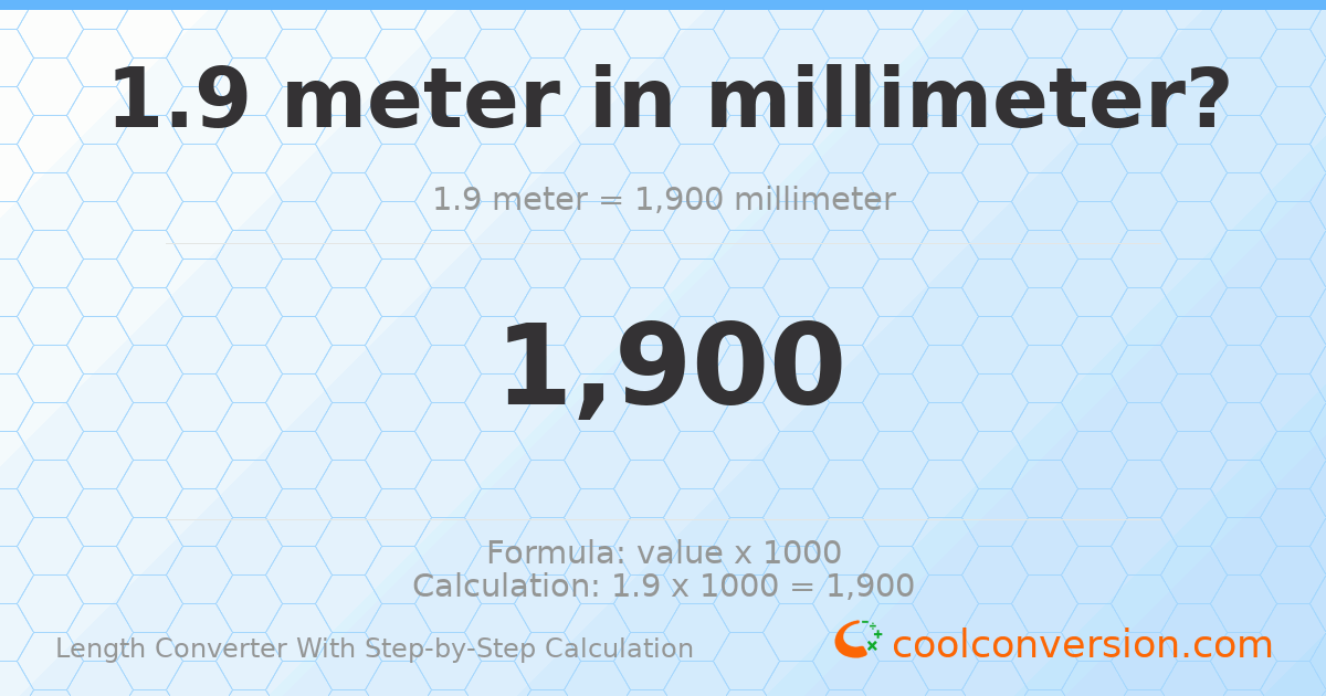 1.9 meters = 1900 millimeters