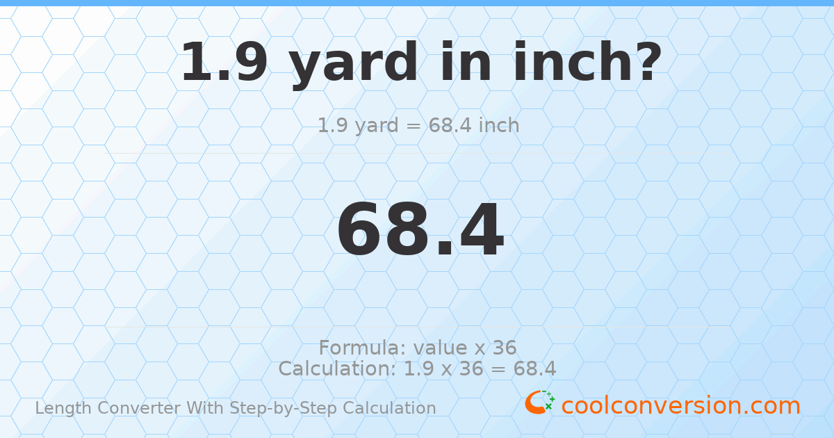 1.9 yards = 68.4 inches