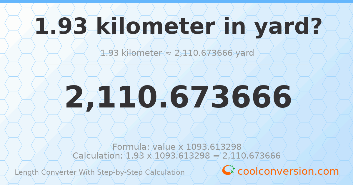 1.93 kilometers = 2110.67 yards