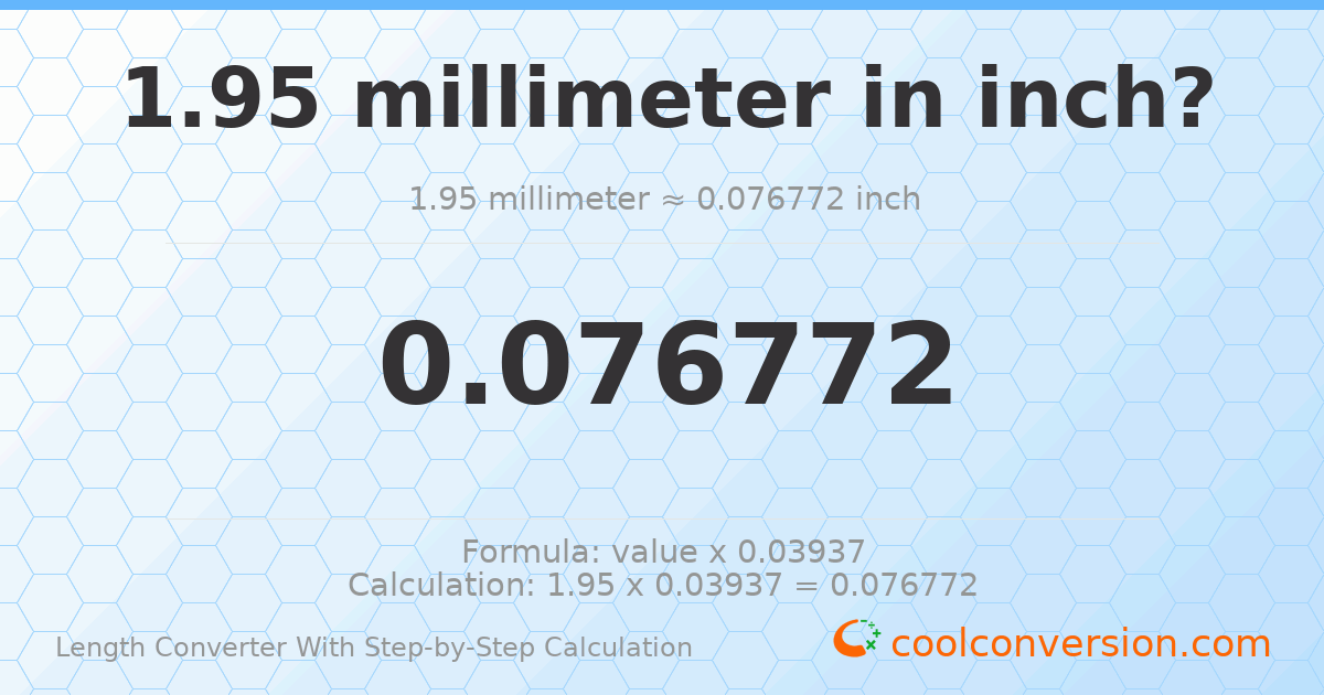 1.95 millimeters = 0.0767717 inches