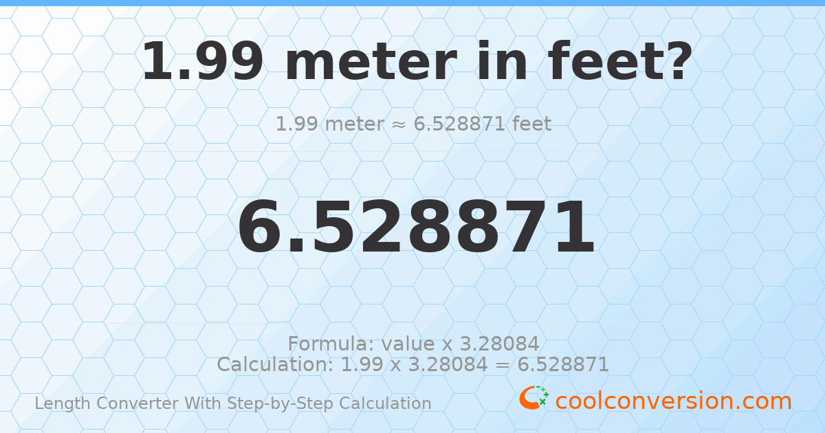 1.99 meters = 6.52887 feet