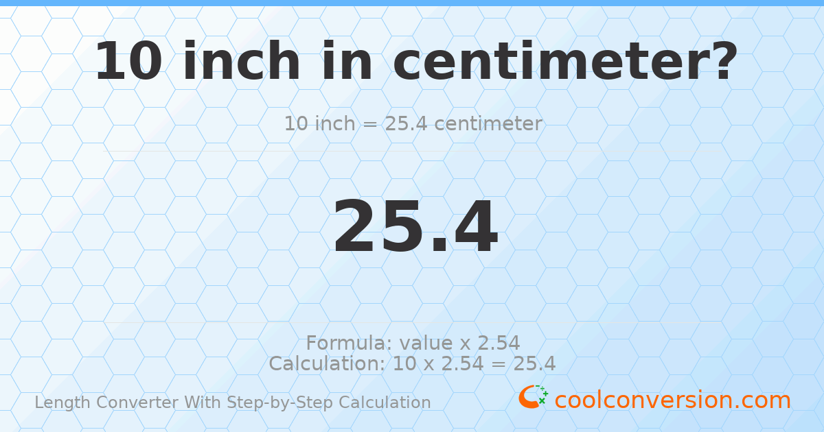 10 inches = 25.4 centimeters