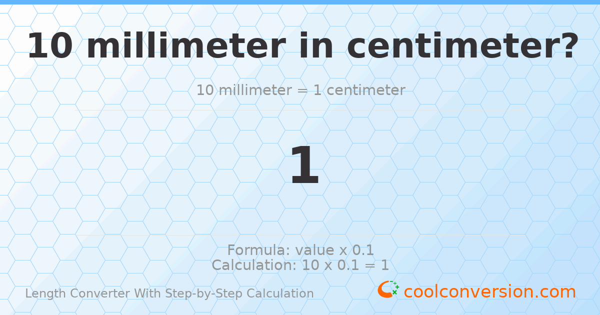 10 millimeters = 1 centimeter