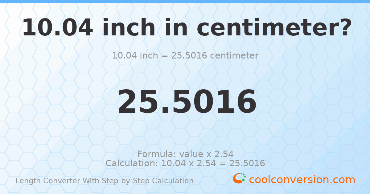 10.04 inches = 25.5016 centimeters